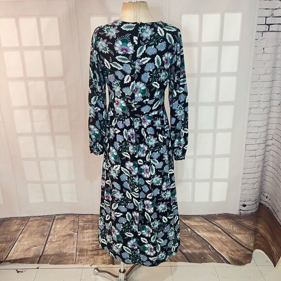 Loft Long Puff Sleeve Front Slit Floral V-Neck Midi Dress Size 8 - Picture 6 of 10